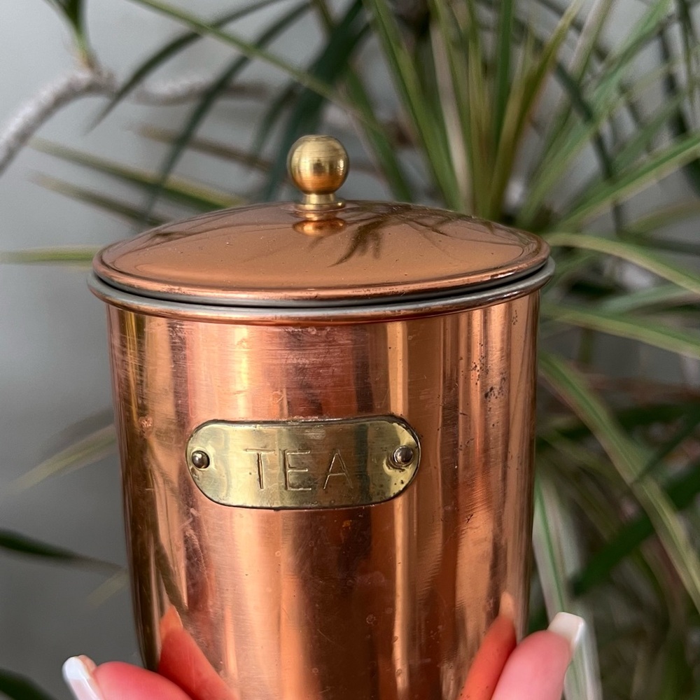 Copper Tea Canister with Brass Accent - Tea Storage Canister